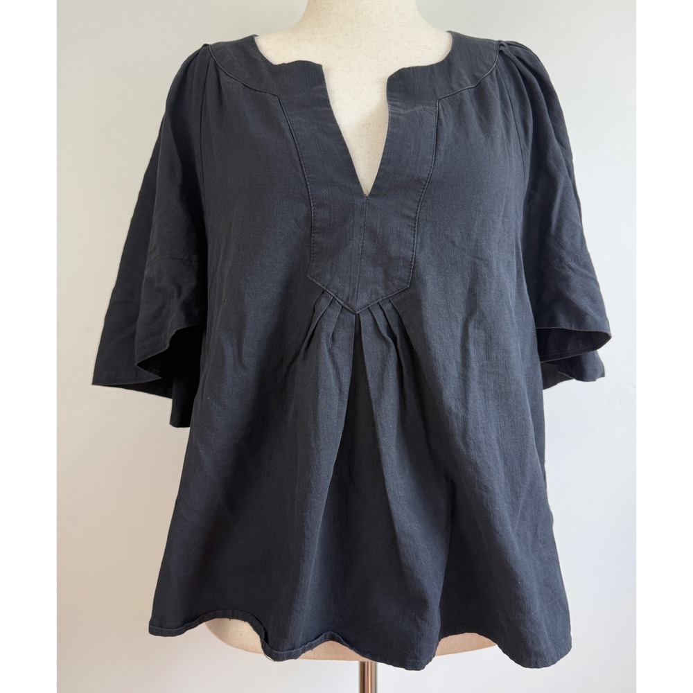 Pomander Place Blouse Womens XL Black V-Neck Flutter Sleeve Cotton Top Y20476T - Picture 2 of 8